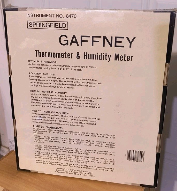 Springfield Gaffney Interior Wall Thermometer & Humidity Meter