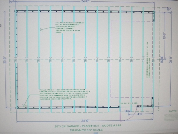 PERMIT READY 20' X 24' GARAGE PLAN DRAWN TO SCALE BLUEPRINTS AND MATERIALS LIST