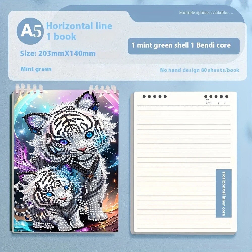 White Tiger Pattern Loose-Leaf Detachable Notebook Diamond Jewel Art COMPLETED