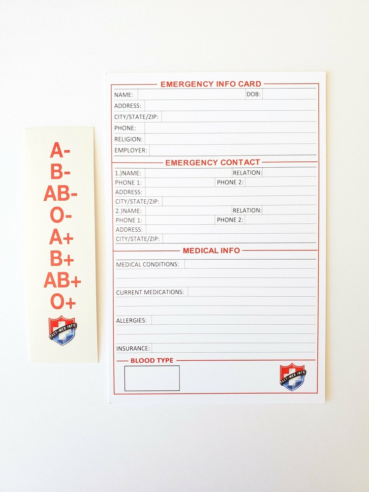 Tact-Med Info Emergency Card / Blood Type Sticker Pack