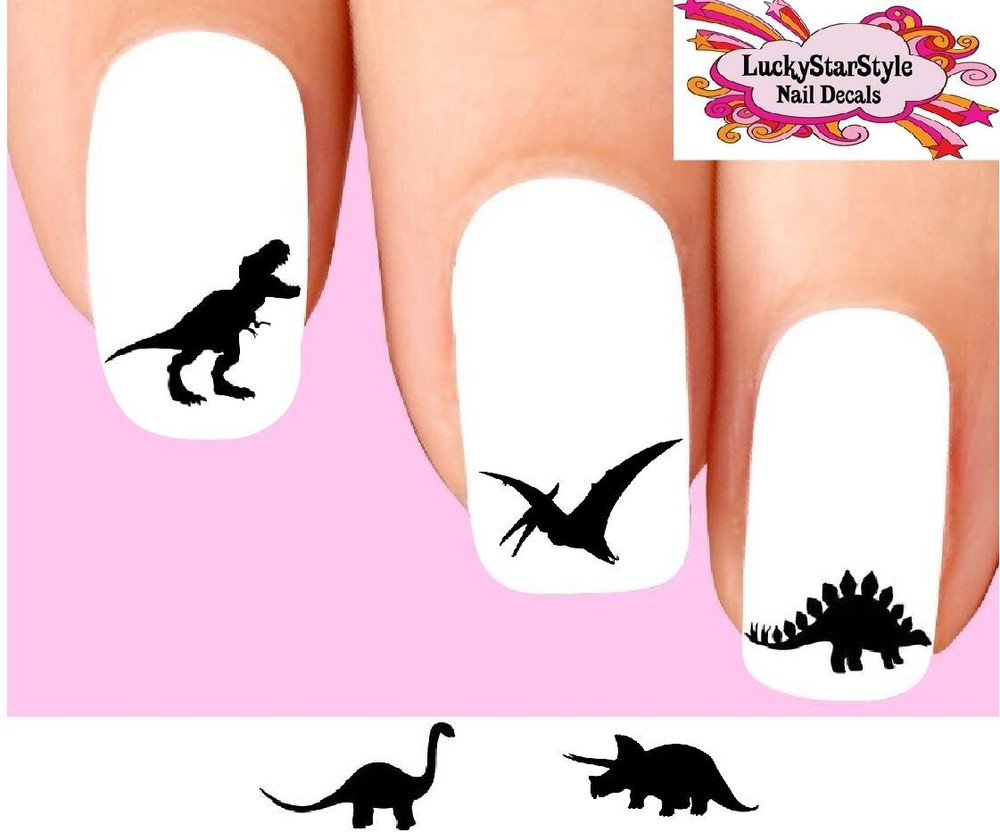 Waterslide Nail Decals  Set of 20 - Dinosaur Silhouette Assorted