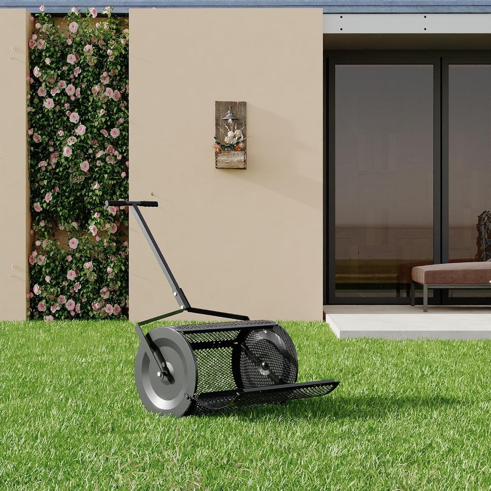 24" Lawn Spreader Multi-Use Compost & Mulch Spreader with Adjustable Roller