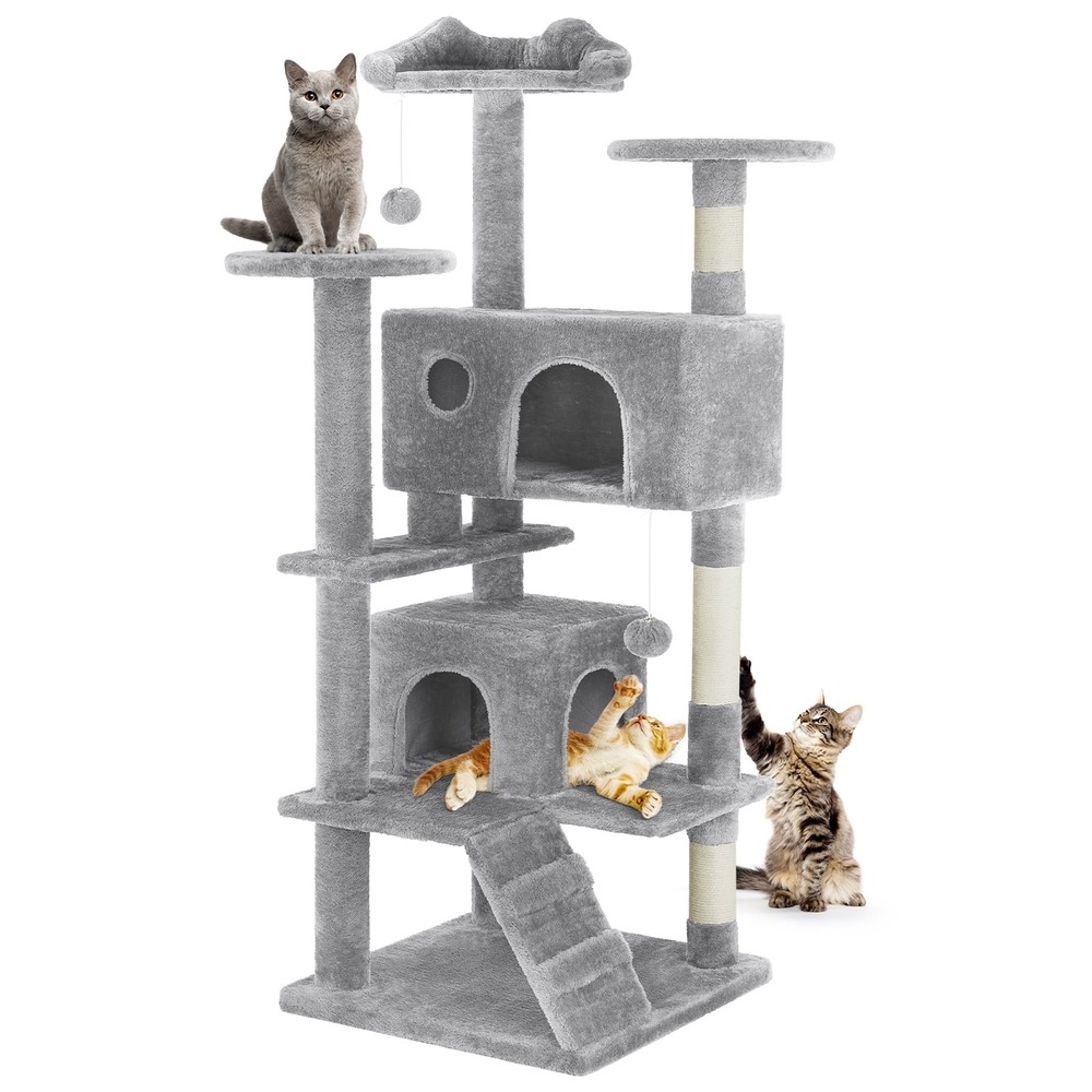 54" Indoor Cat Tree Tower with Multiple Levels, Sisal Scratching Post, Spacious