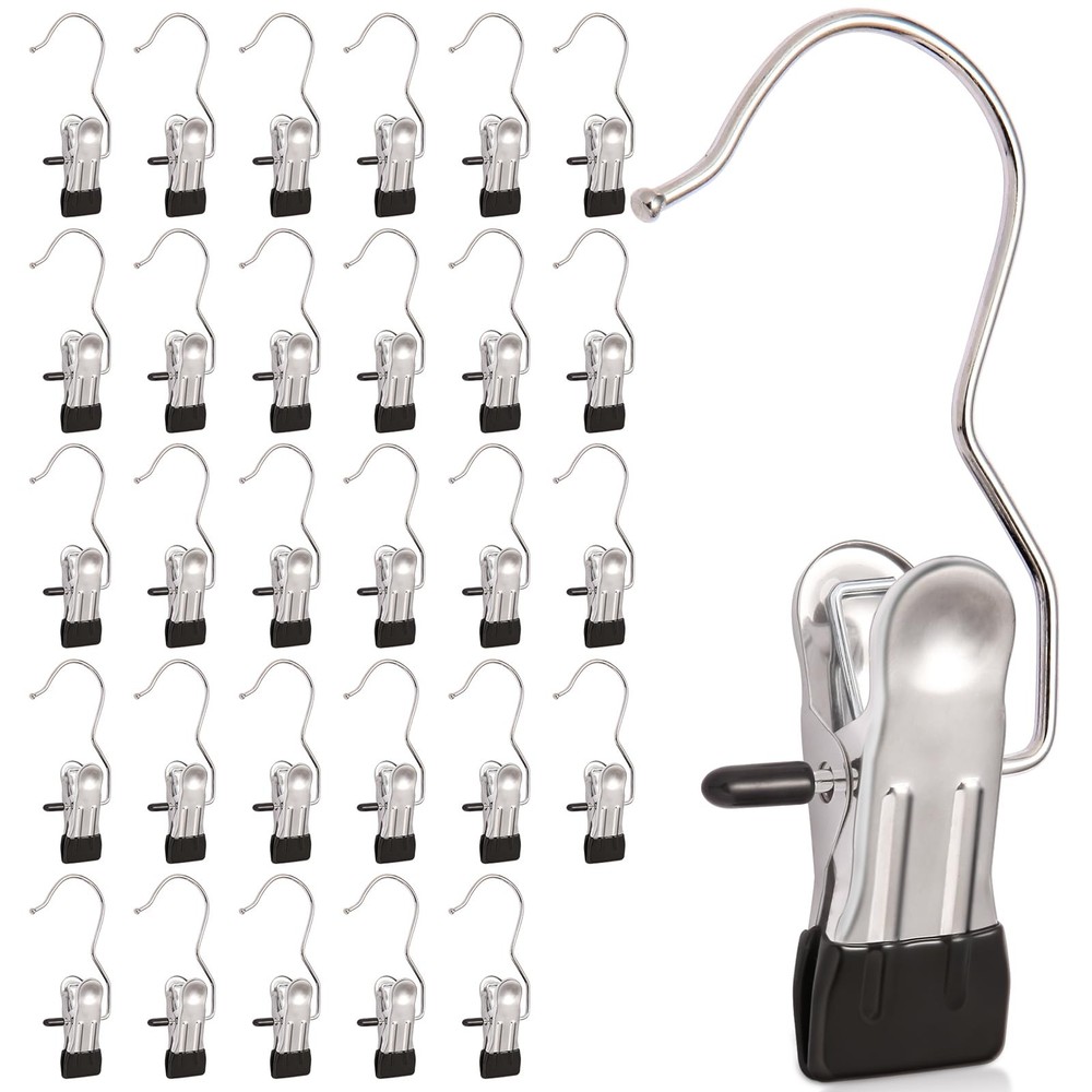 30 Pack Heavy Hanger Clips for Closet, Laundry Hooks Hanging Black