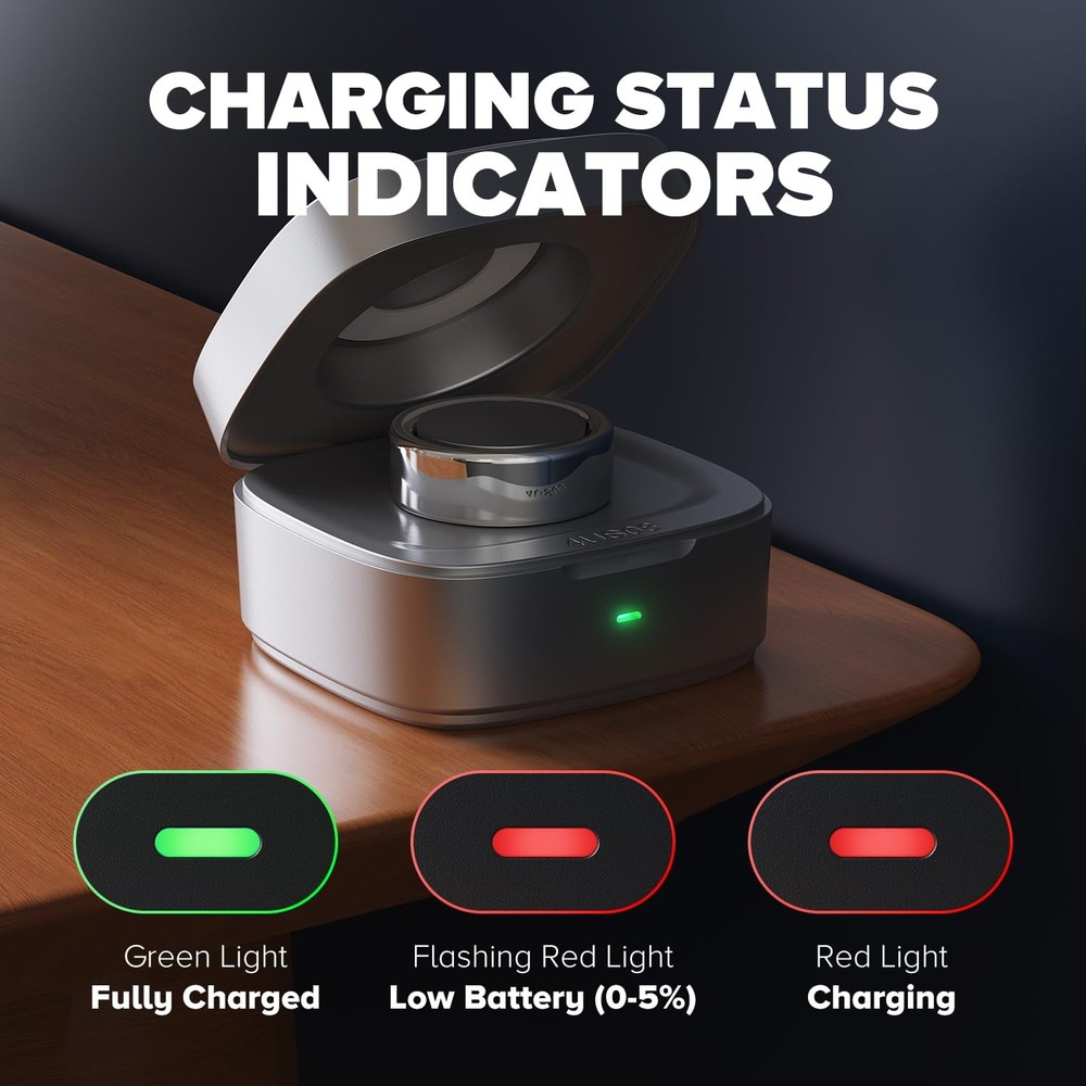 Wireless Charging Case Compatible with Ou-ra Ring Gen 4 Size 8, Glossy Silver