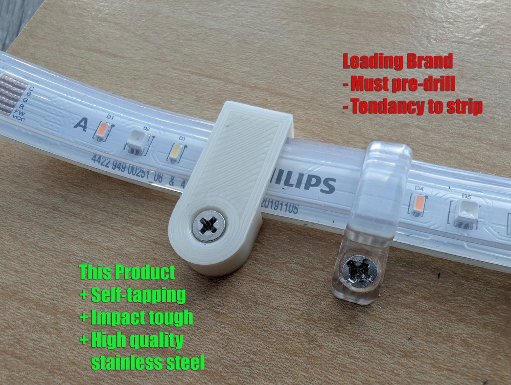 Under-cabinet mounting clip set for Philips Hue Lightstrip starter kit