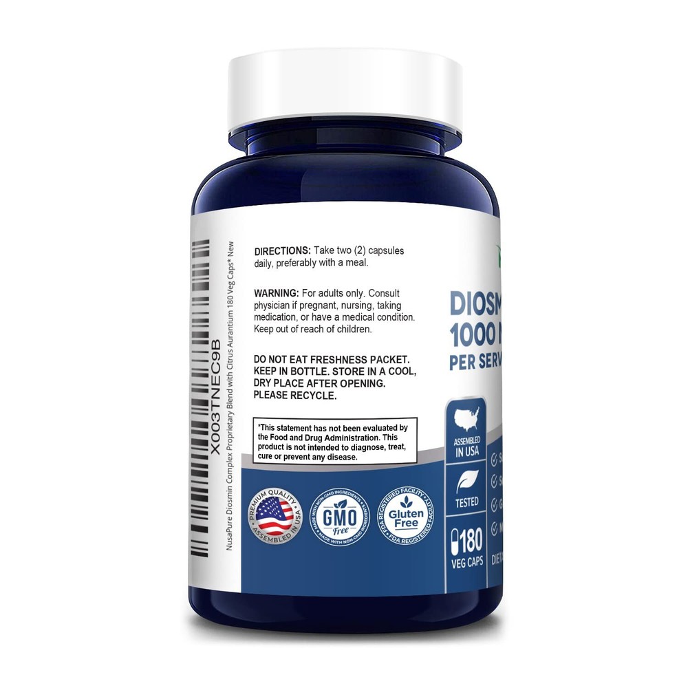 NusaPure Diosmin Complex 1,000mg per Serving 180 Veggie Caps (Non-GMO)