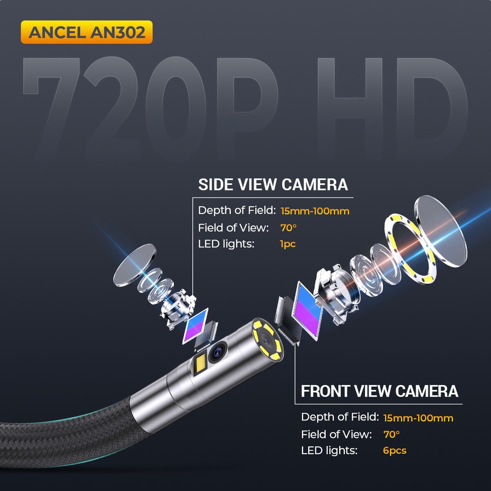 Dual Lens 7 LED Light Endoscope Two-Way Articulating Borescope Inspection Camera
