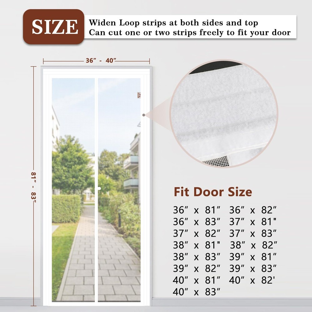 Adjustable White Screen Doors With Magnets Fit Doors Size Width 36" 40" Height 8