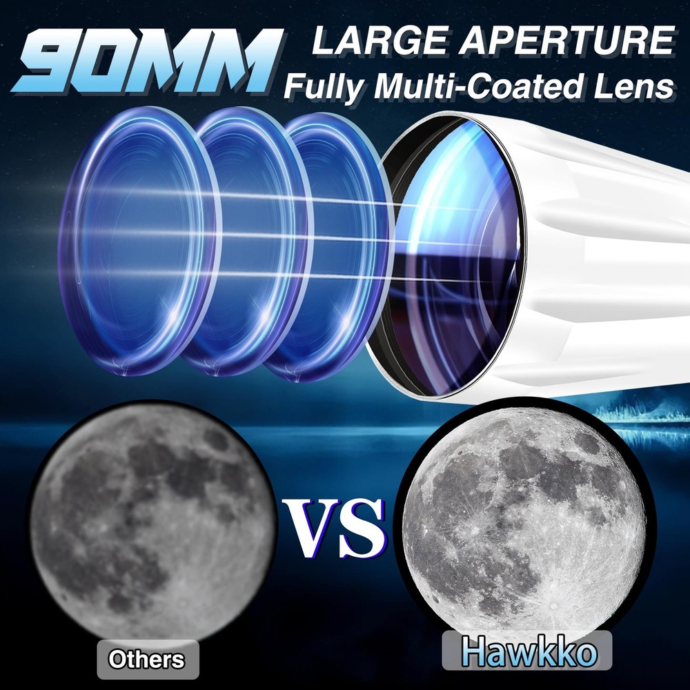 Hawkko Telescope, 90mm Aperture 900mm Astronomical Refractor Telescope for Ad...