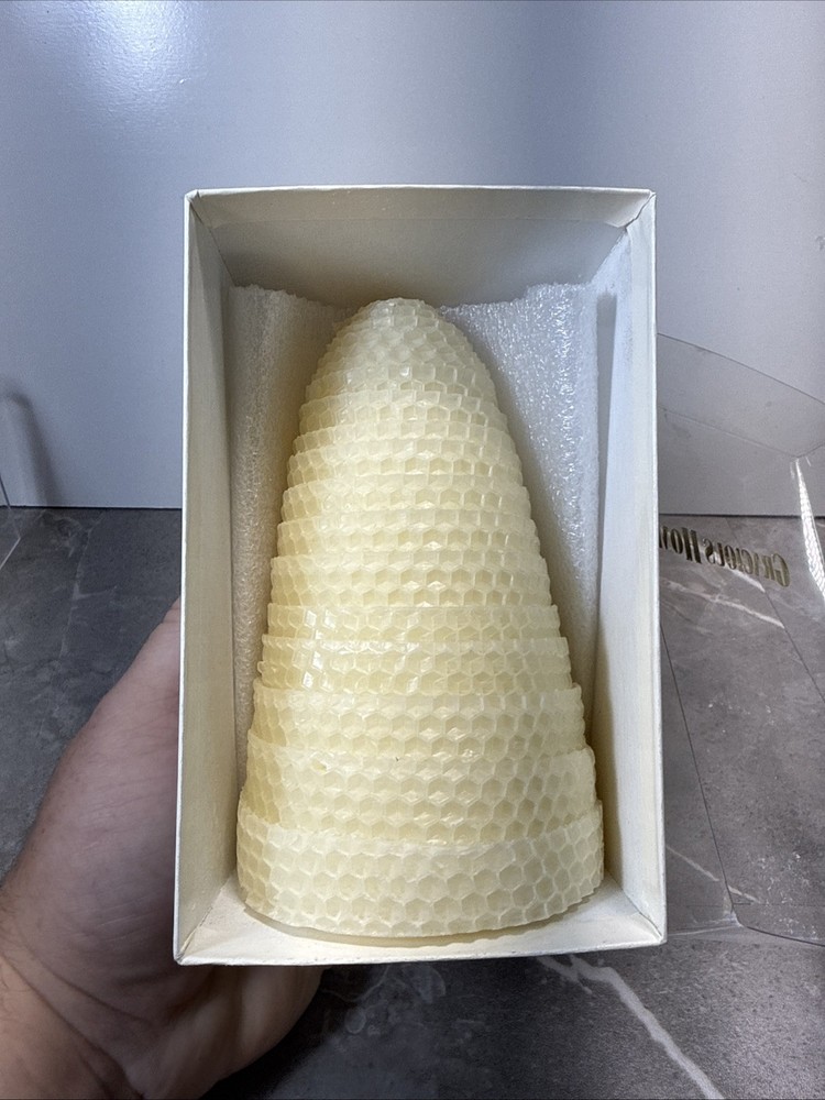 Vintage 6” Hand Rolled Bees Wax Candle Christmas Tree Shape White
