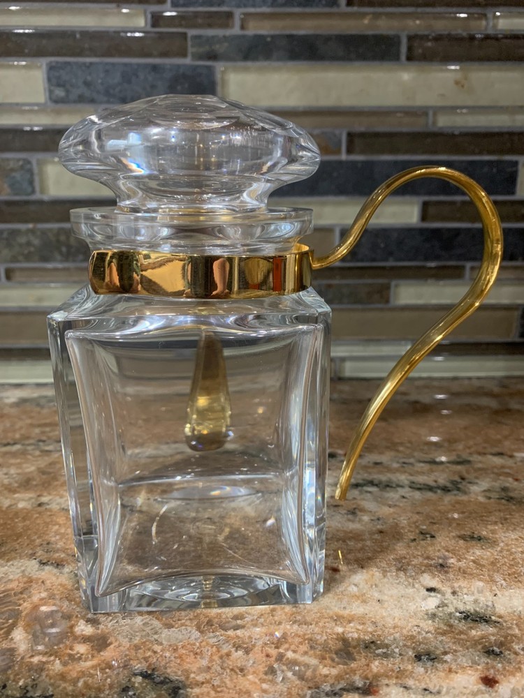 Baccarat Crystal Pickle Jar with lid Gold Handle and fork NICE!
