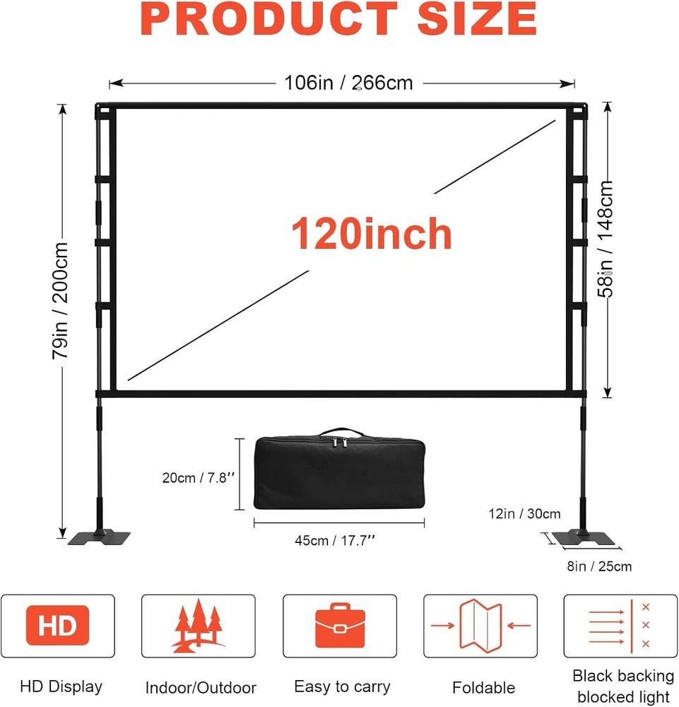 Upgrade Projector Screen Heavy-Duty Stand 120 inch Portable Projection...