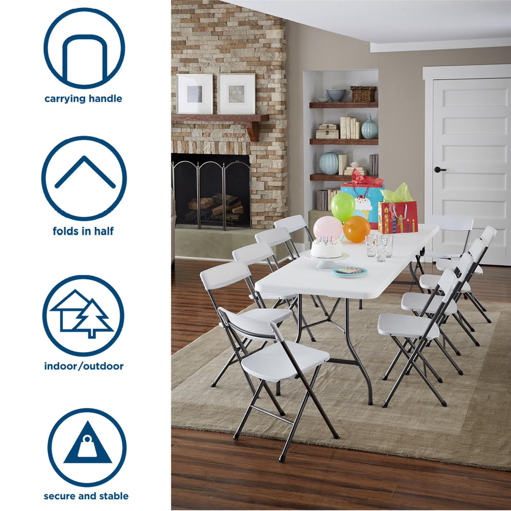 Cosco 8 Foot Centerfold Folding Table, White, Sturdy Frame, Durable Construction