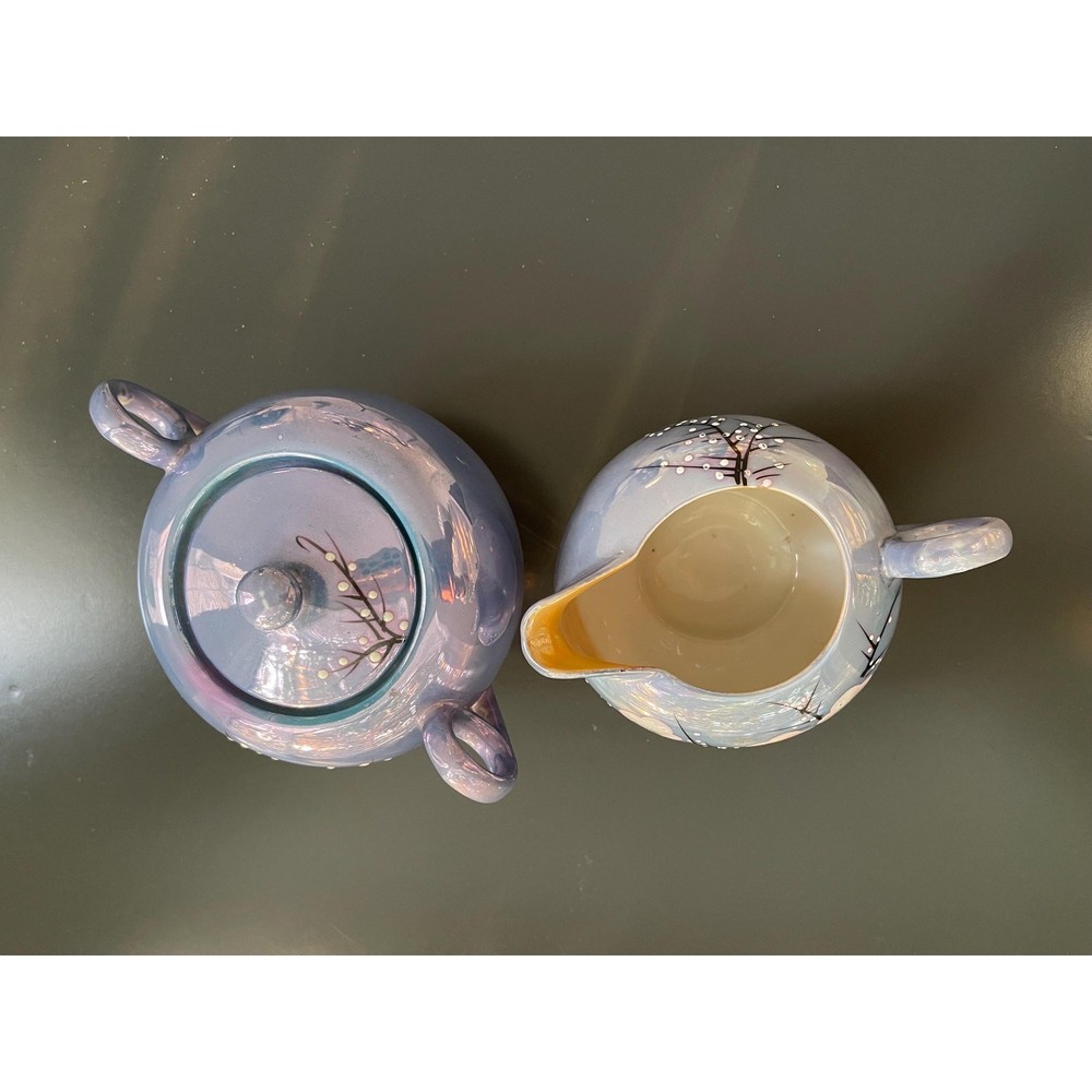 Vintage Japanese Lusterware Creamer and Sugar Bowl Set Spring Easter