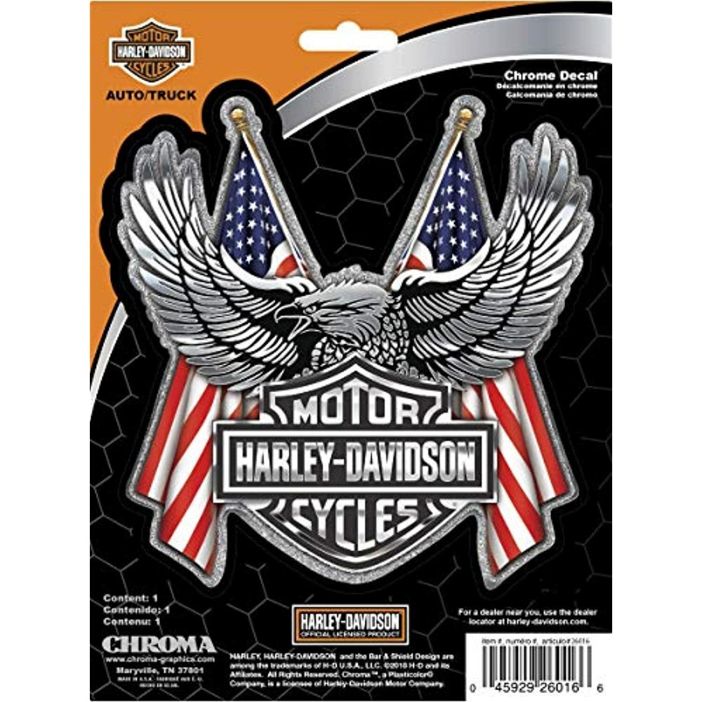 Harley Davidson Bar & Shield Logo With American US Flag Chrome Eagle Decal