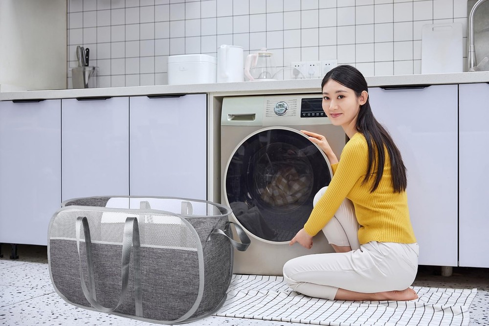 pop-up laundry basket，with Durable Handles collapsible Mesh laundry Hamper,Ea...