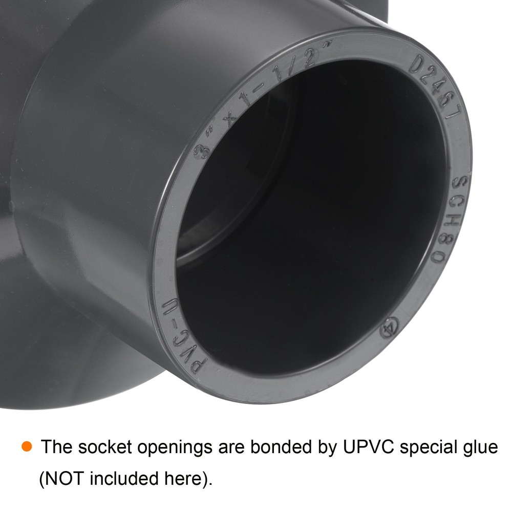 3"x1-1/2" SCH80 UPVC Reducer Pipe Fitting Straight Coupling Connector, Grey
