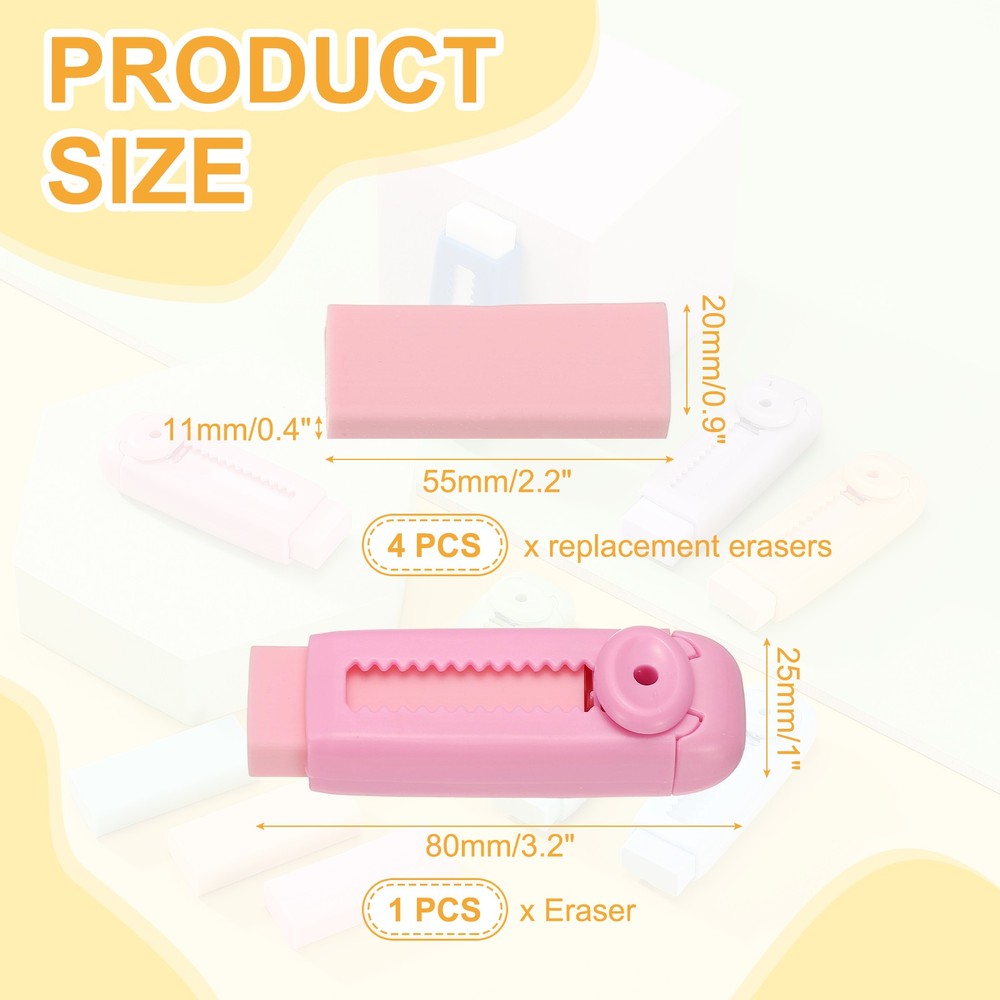 5 Pack Erasers, Pencil Erasers Large Eraser Push Pull Cute Soft, Pink