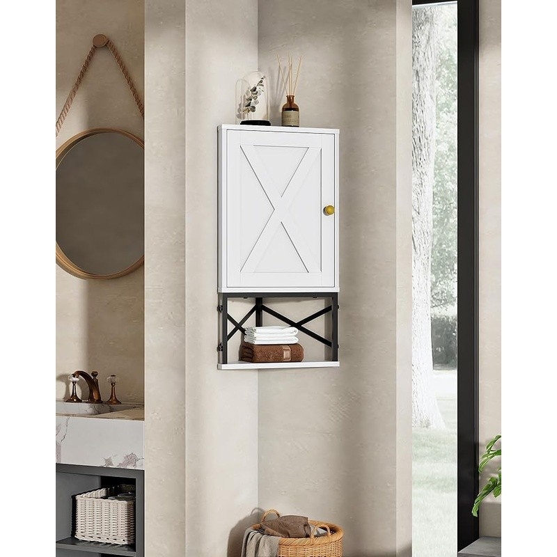 Wall Mounted Corner Bathroom Cabinet Adjustable Storage Space Saver Organizer US