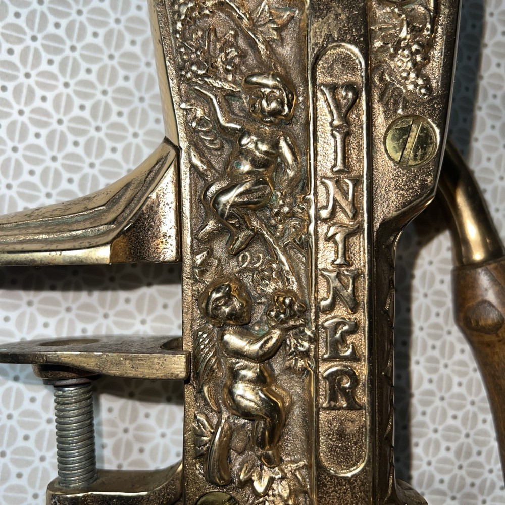 Vintner Brass Table Mount Corkscrew Cherub Design Flawless Condition VINTAGE