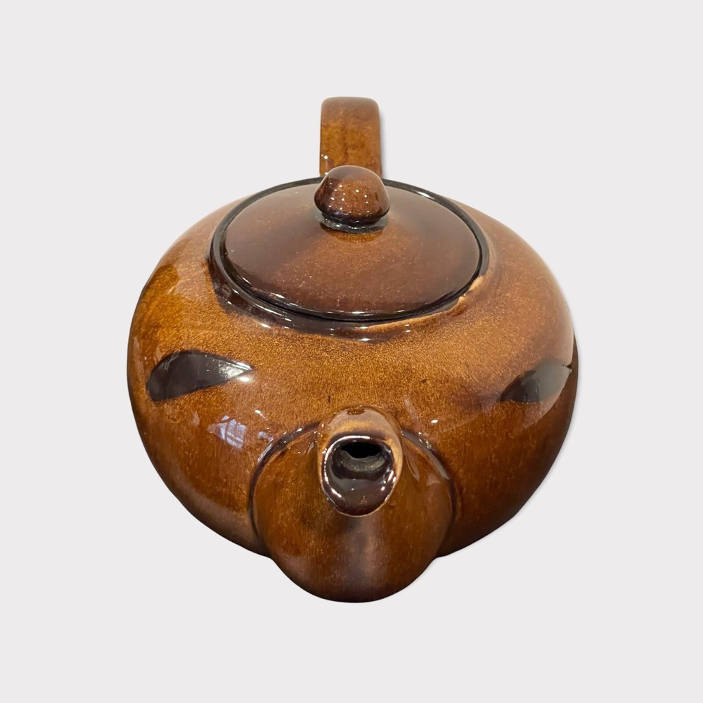 Vintage Ceramic Teapot Brown with Flower Design