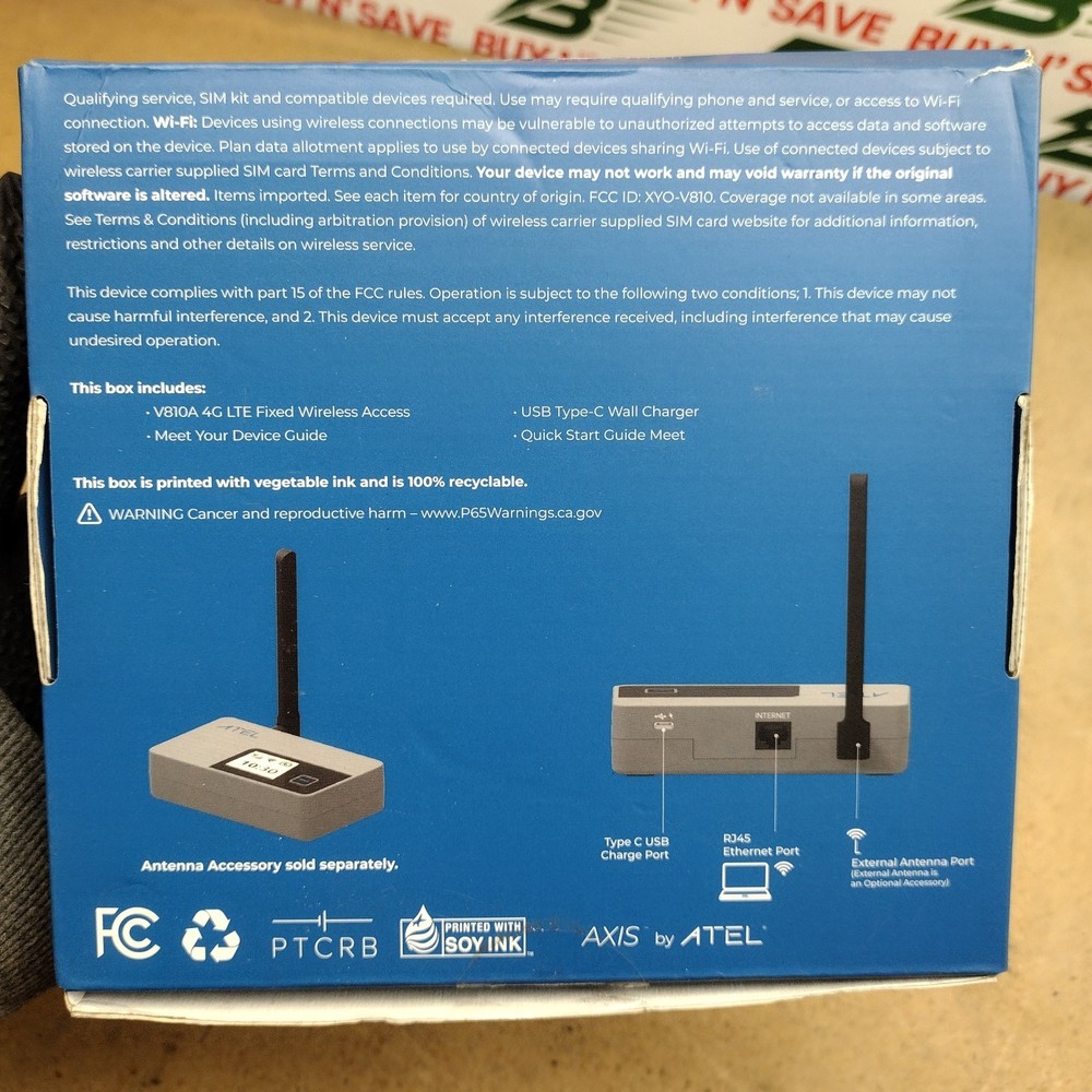 ATEL Axis 1 4G LTE Fixed Wireless Access V810A w/Battery & USB Adptr - OpenBox