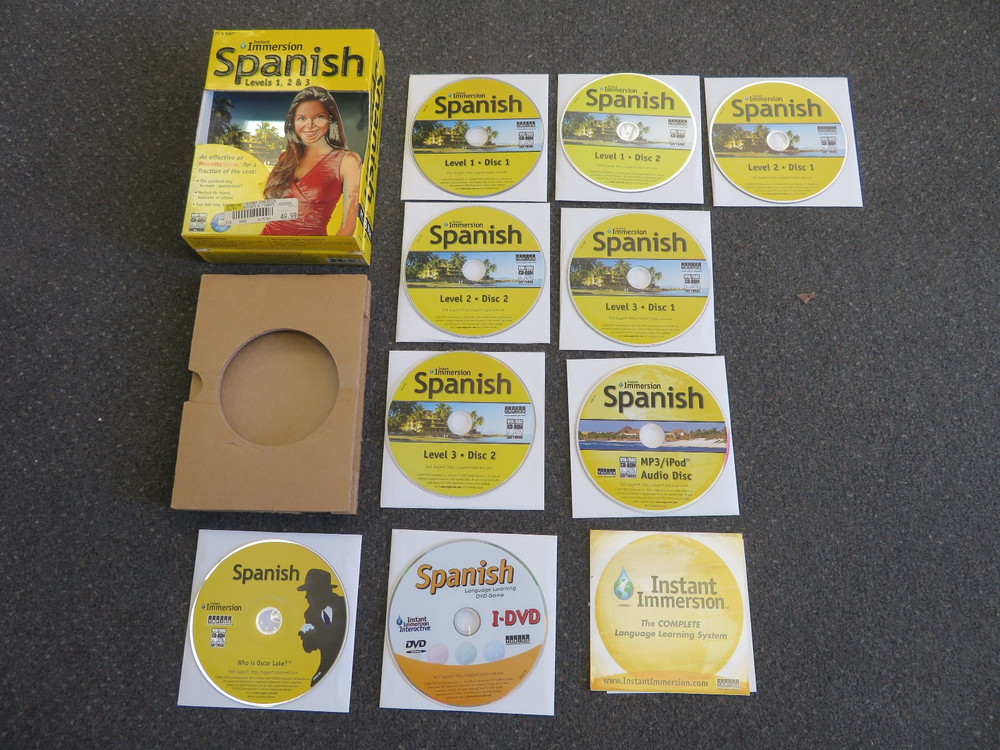 Instant Immersion Spanish Levels 1, 2, 3 Computer Software PC/MAC (9 Discs,2009)