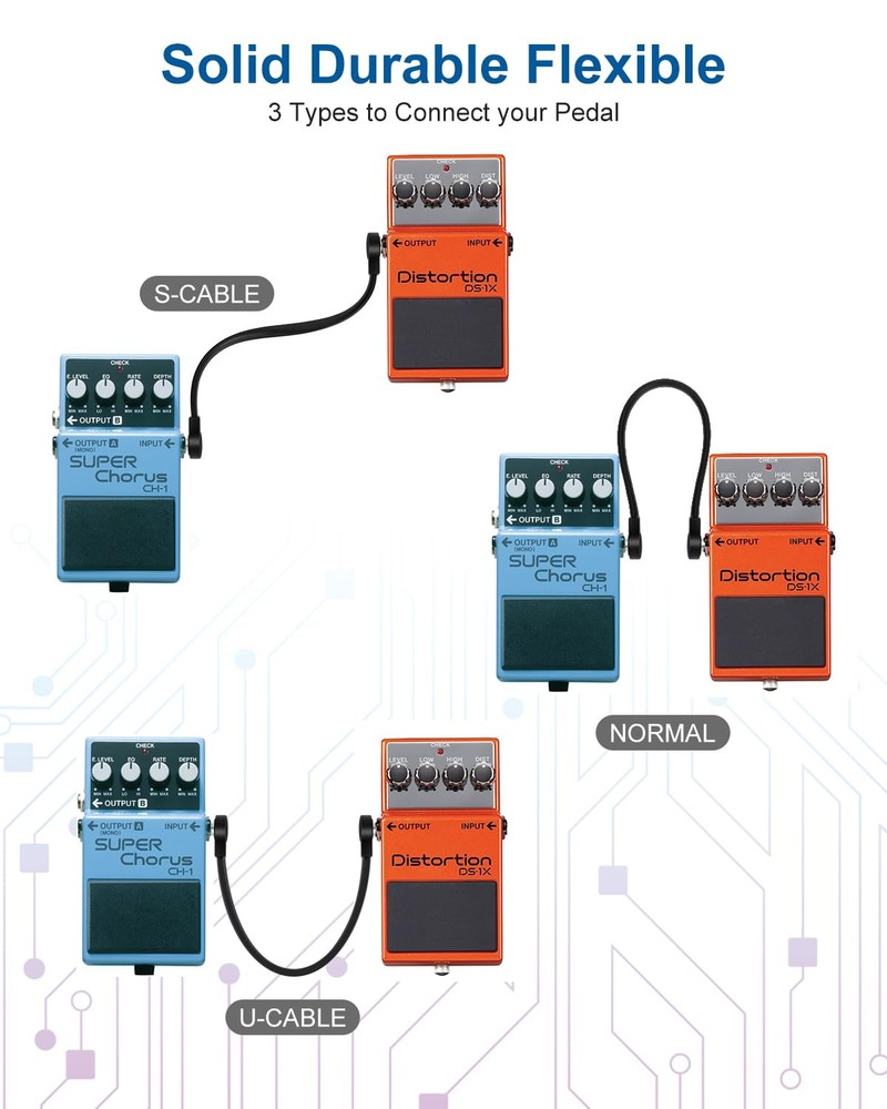 3-Pack Professional Guitar Patch Cables - 6 Inch 1/4 TS Flat Ultra-Thin Effect G