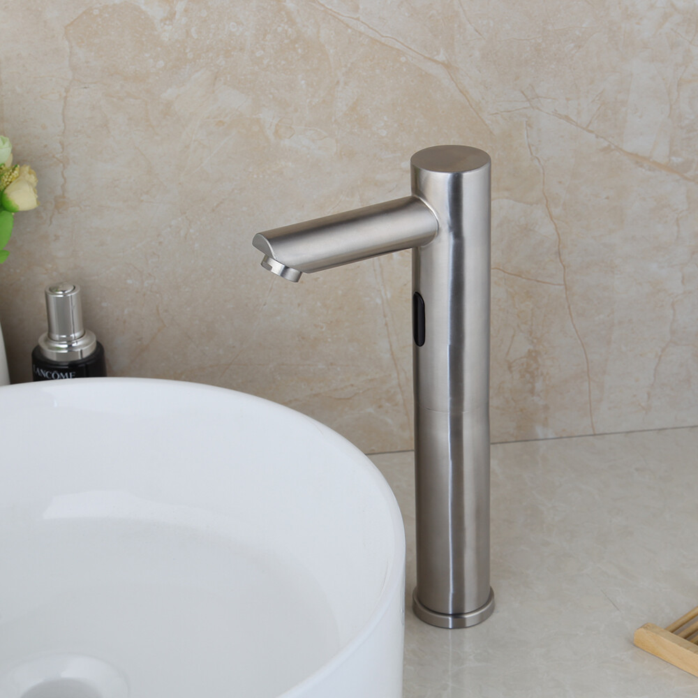 Brushed Nickel Bathroom Sink Deck Mounted Faucet Automatic Sensor Touchless Taps