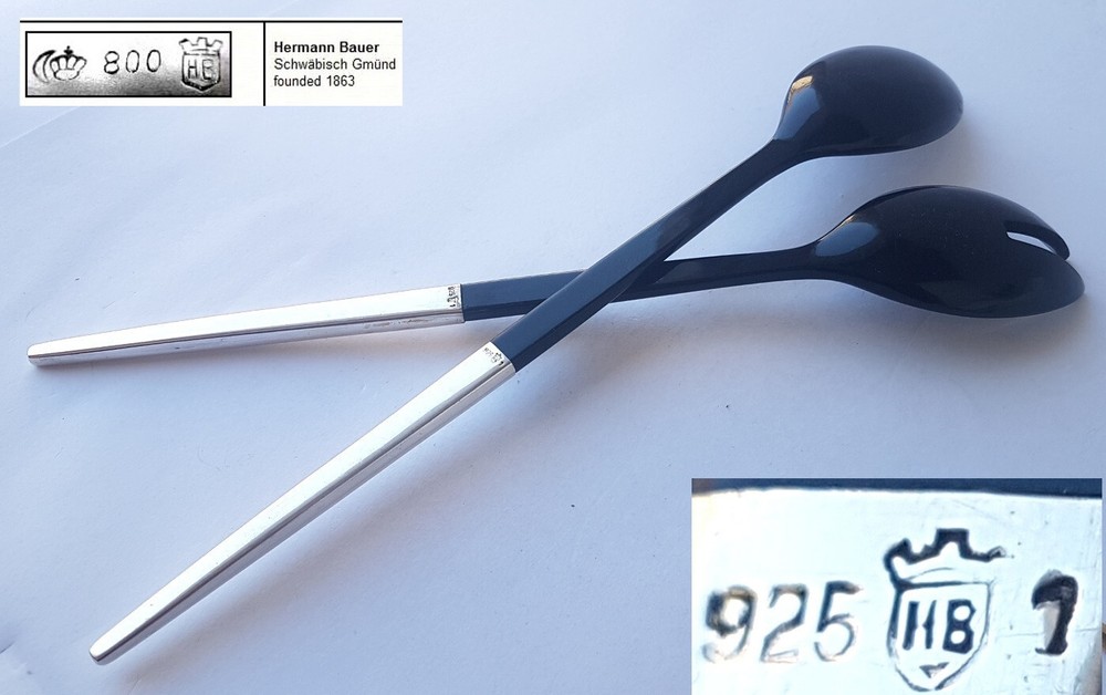 Set Serving Spoon + Serving Fork, 925 Silver, Hermann Bauer, around 1960 N899