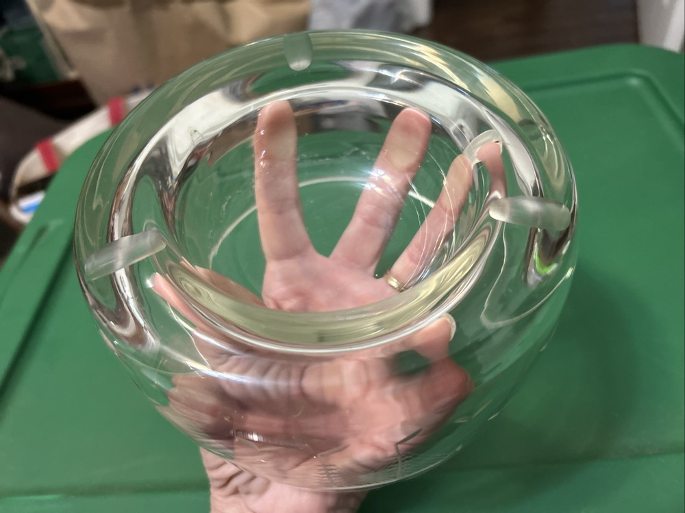 Heavy Glass Ashtray With Tall Ship Etching 6” X 3.5” Has Chips