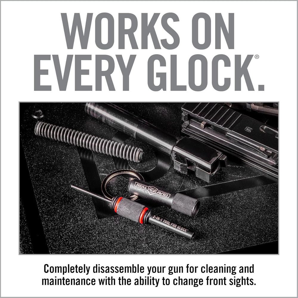Real Avid 2-In-1 Tool for Glock Handguns, Includes Front Sight Tool & Disassembl