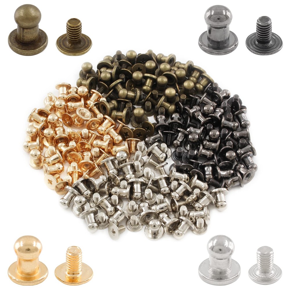 100Set 5mm Round Head Button Studs Solid Button Stud Screw Leather Button Riv...