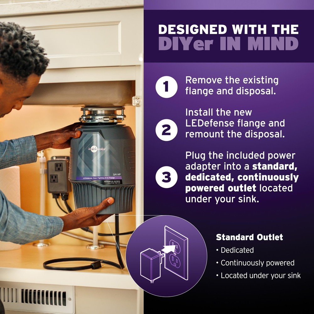 INSINKERATOR LEDefense Garbage Disposal Flange, Antimicrobial LED Accessory for