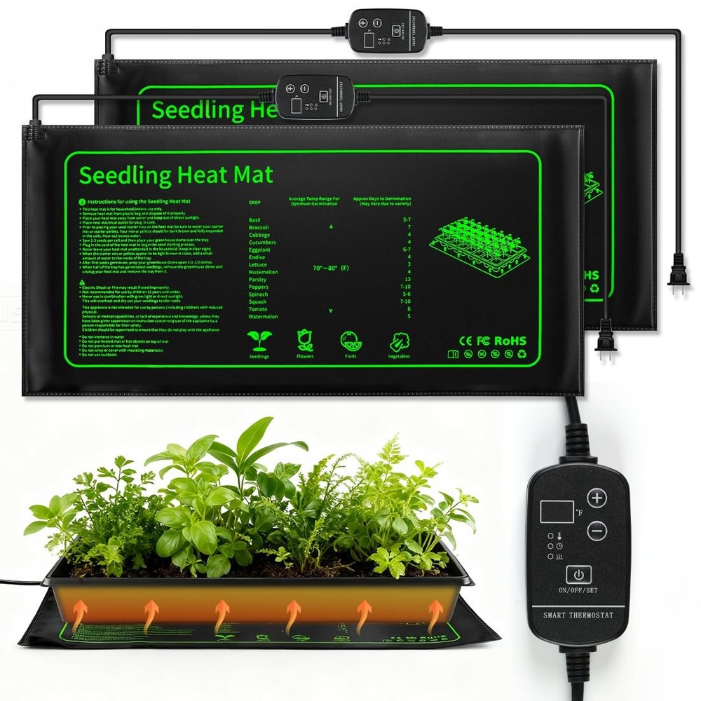 Heating Mats for Plants with Thermostat Controller （ Green ，10×20"-2P-Adjusta...