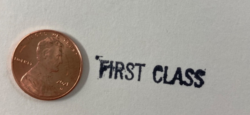 First Class Vintage Wood Handle Rubber Ink Stamp