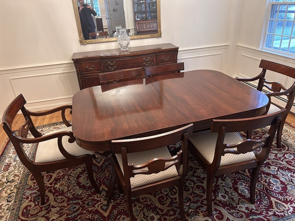 Solid Cherry Wood, Dining Room Table Set With 6 Chairs, Sideboard & Hutch