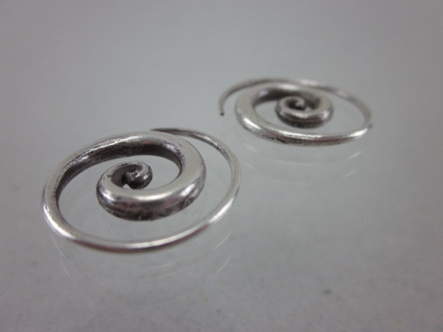Fine silver earrings solid hill tribe ethno vintage Spirale Argento ORECCHINI