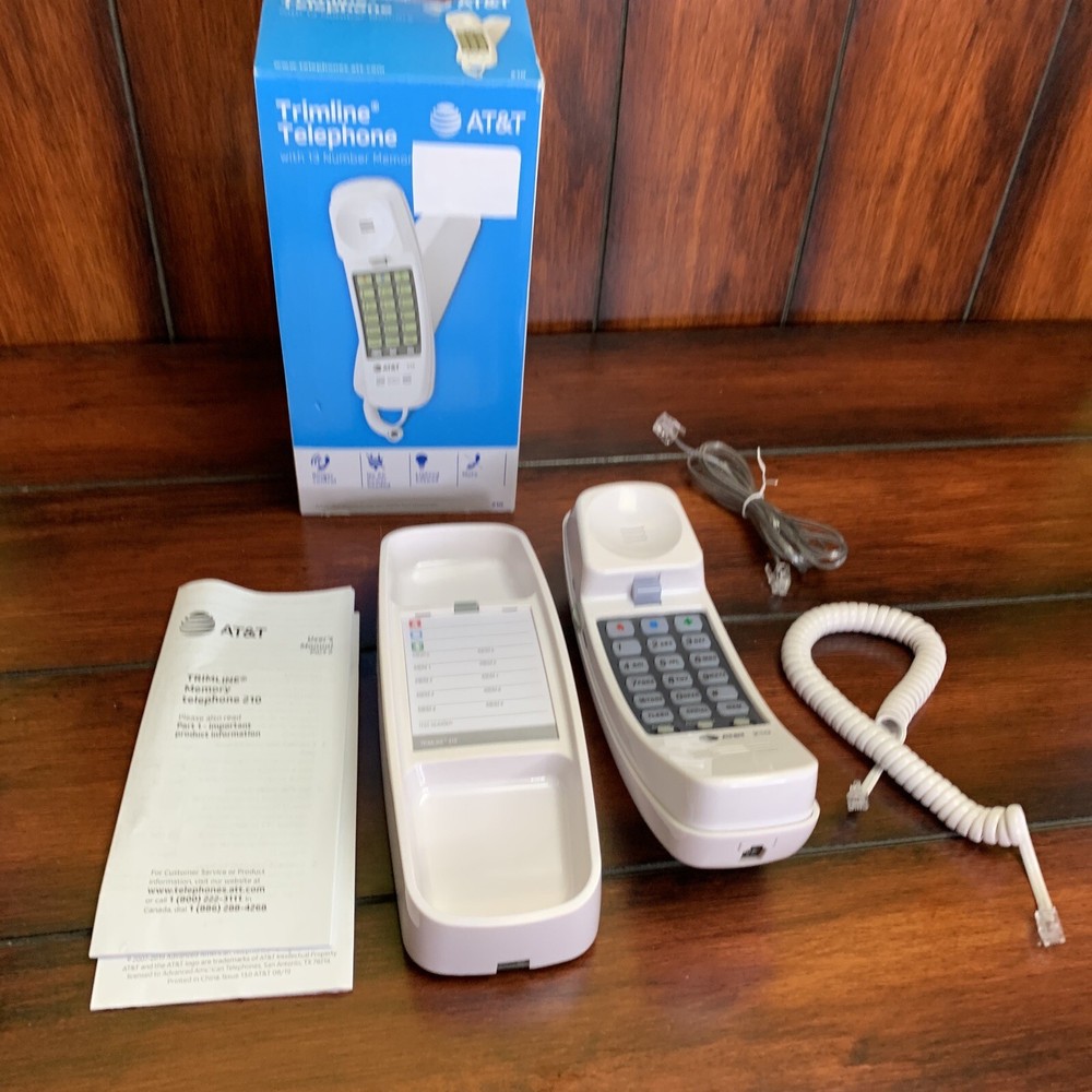 AT&T 210 Basic Trimline Corded Phone, Wall-Mountable, 7 ft Line, Emergency Power