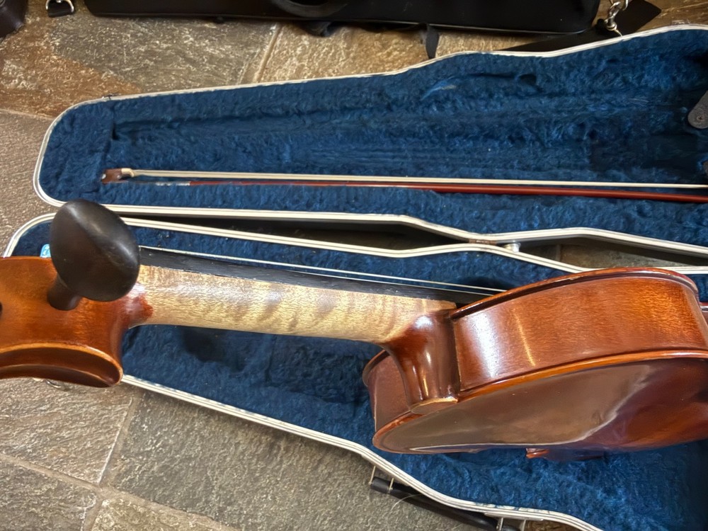 Violin with case and bow, full size. M. Schiller brand