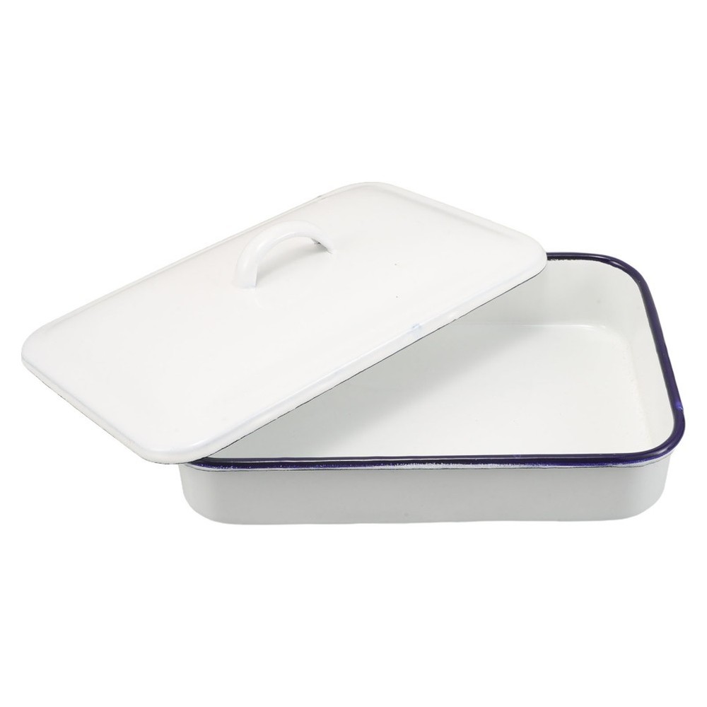 Enamel Roasting Pan with Lid: Non-Stick Rectangular Baking Dish for Vegetables