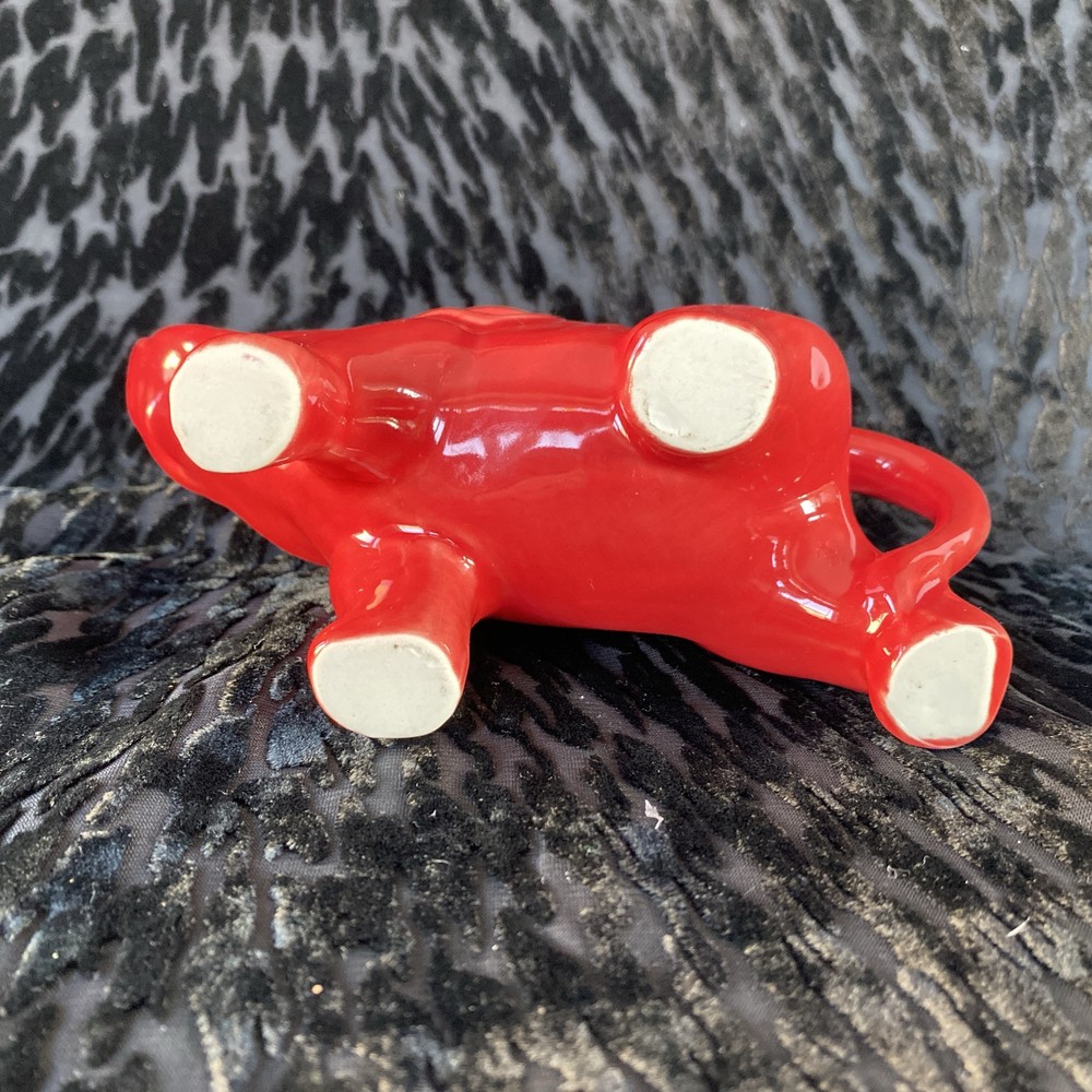 Vintage Red Ceramic Elephant Creamer Holder 6.5” Long EUC