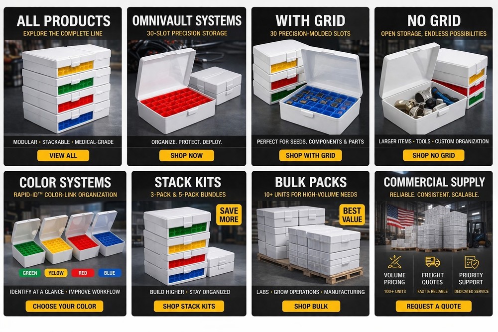 6-Pack OmniVault 30 Modular Organizer Box - Color Coded Seed & Parts Storage