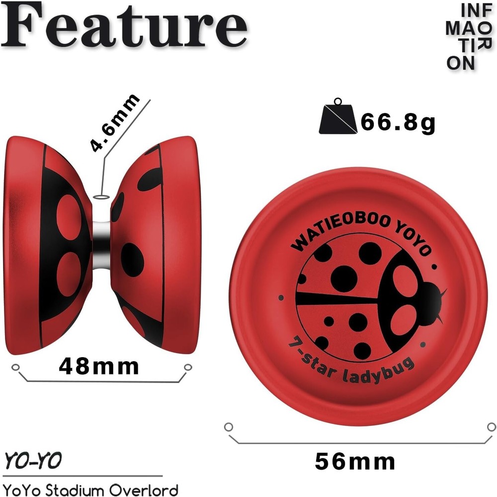 Metal Yo-Yo Professional, Non-Reactive Intermediate to Advanced (Ladybug Red)