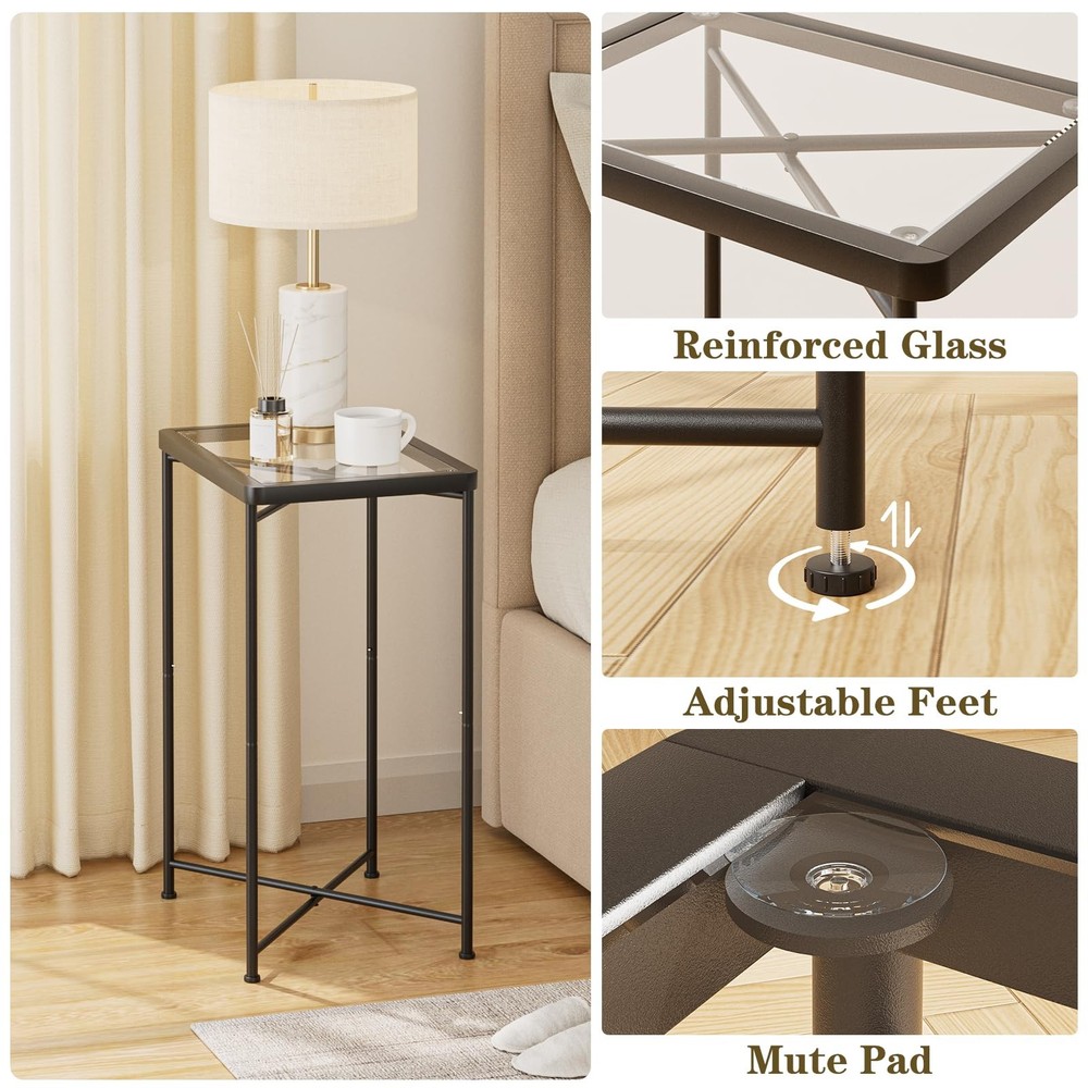 Small Side Table, Glass End Table, Outdoor Side Table with Metal Frame, Mini ...