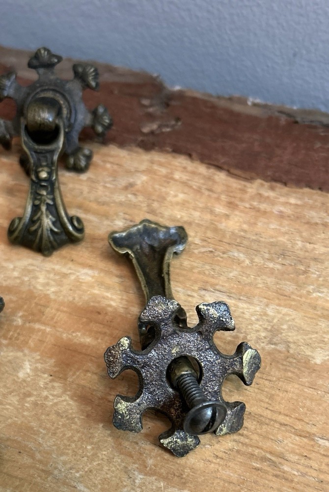 Antique Brass, Hanging Drop Drawer Pulls. Set of 6