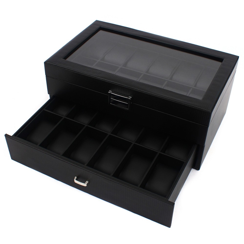 24 Slots Men Watch Box Organizer Large Watch Holder Storage Display Case