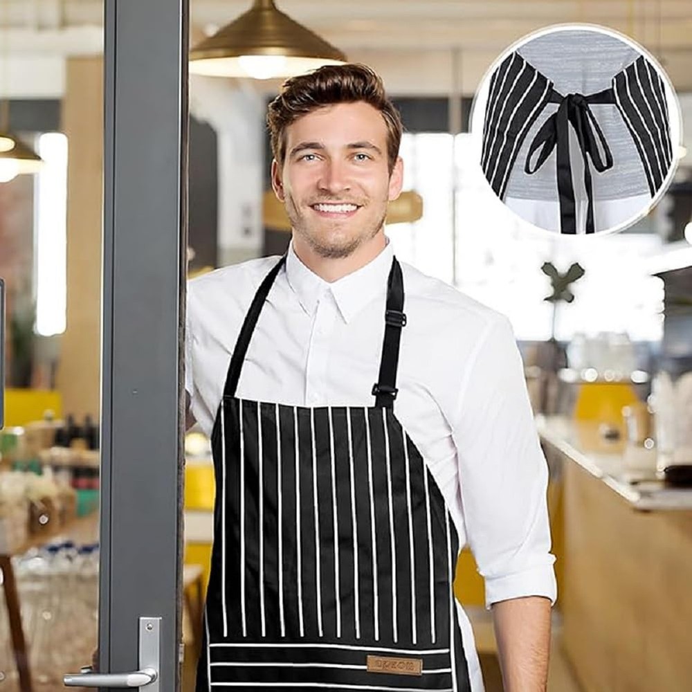 Chef Apron Bib Apron with 2 Large Pockets Adjustable Neck Strap Kitchen Apron...