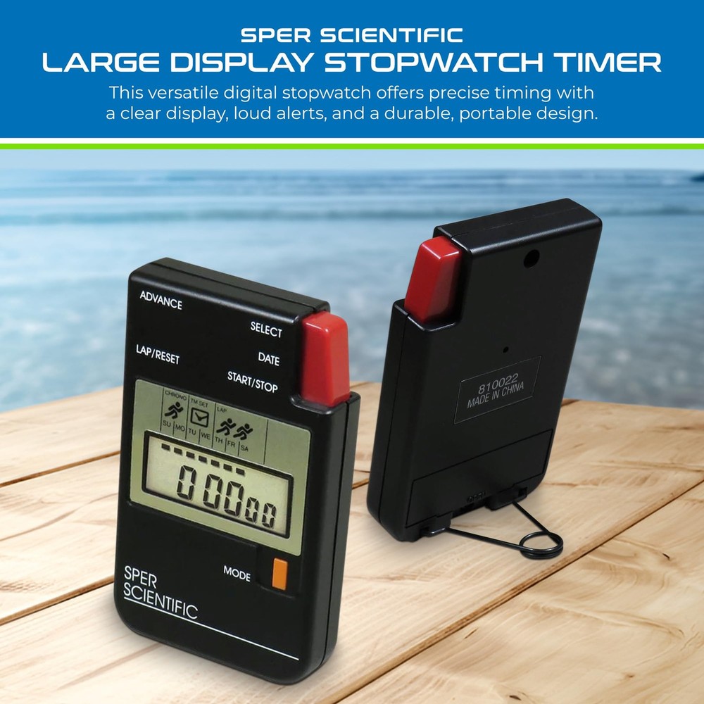 Sper Scientific Large Display Digital Stopwatch with Clock 1 Pack, Black